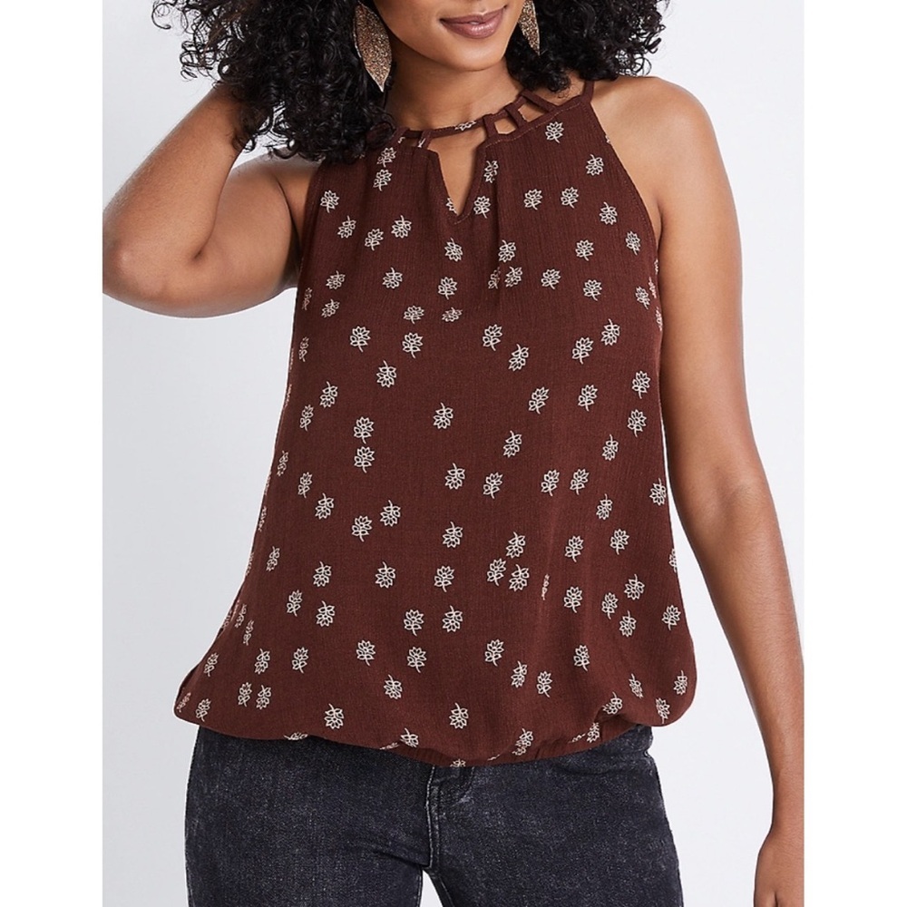 Maurices Brown Floral Strappy High Neck Tank Top